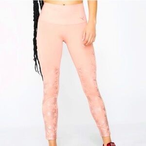Puma Leggings Pink Rose Gold Foil Cameo Brown - Pink SZ S